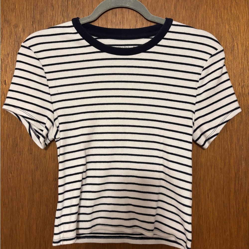 Abercrombie & Fitch Navy and White Striped Baby Tee